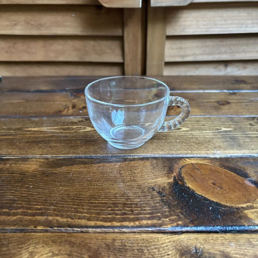 Vintage Clear Glass Teacups -‎ Set of 4 with Swirled Handles